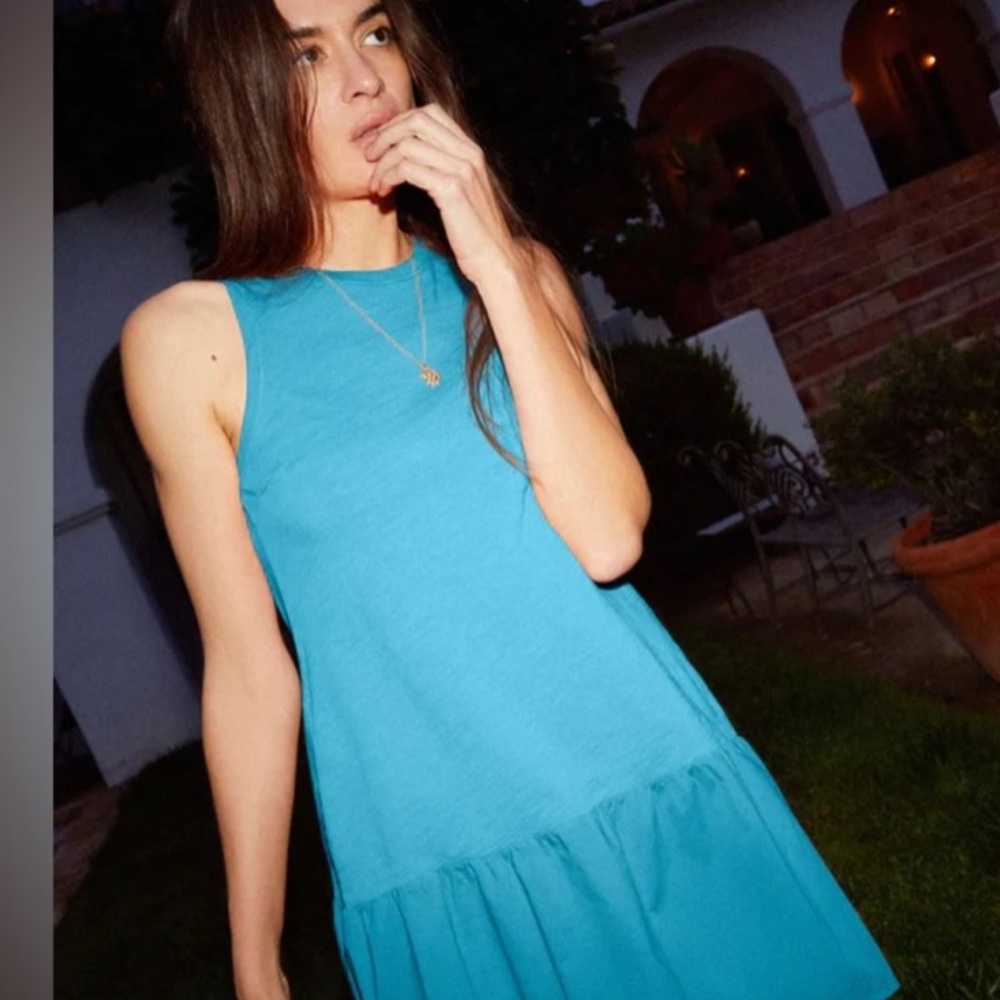 NATION teal cotton and jersey dress